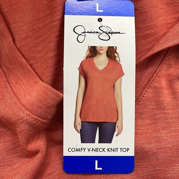 Jessica Simpson NWT Burnt Sienna Comfy V- Neck Short Sleeve Knit Top - Picture 10 of 14